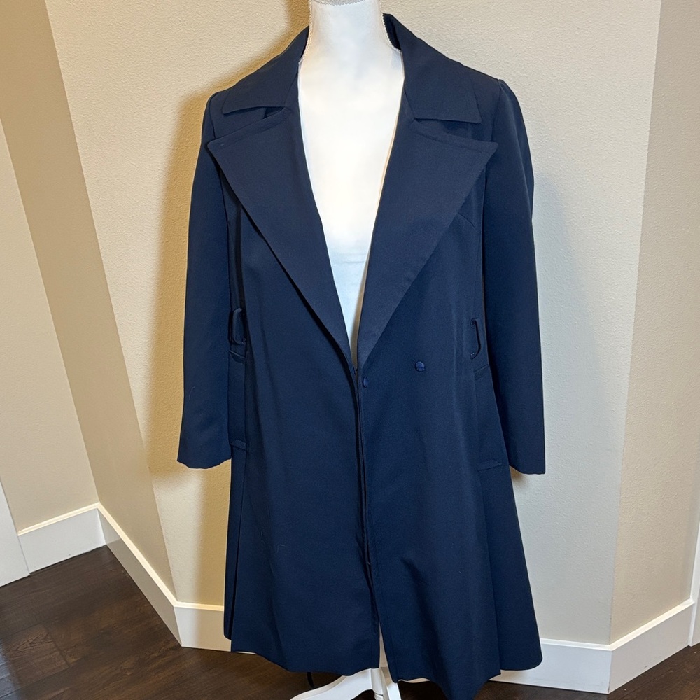 Women's Vintage Navy Classic Long Coat - Unbranded